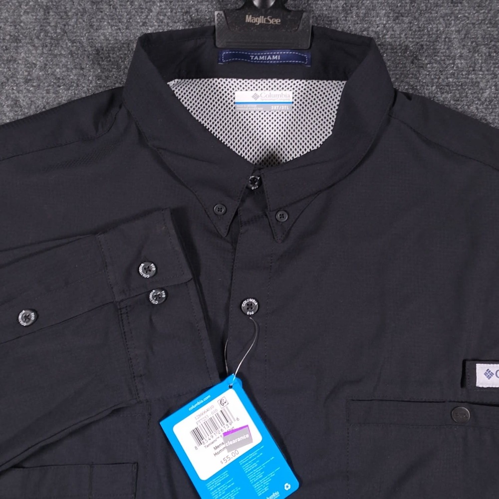NWT Columbia PFG Tamiami II Shirt Mens 3XT Black UPF 40 Moisture Wicking Fishing